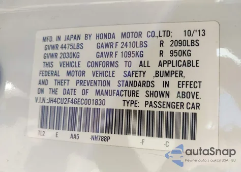 2014 Acura Tsx 2.4 from USA, damaged, VIN JH4CU2F46EC001830